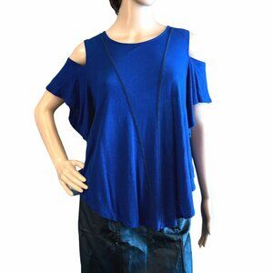 We The Free Womens Royal Blue Cold Shoulder Top Size S Rayon Linen Blend